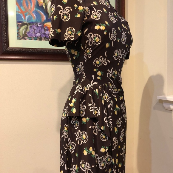 Vintage 40's Brown Cold Rayon Floral Print Iconic WWII Era Historic Dress - XS - Picture 16 of 16